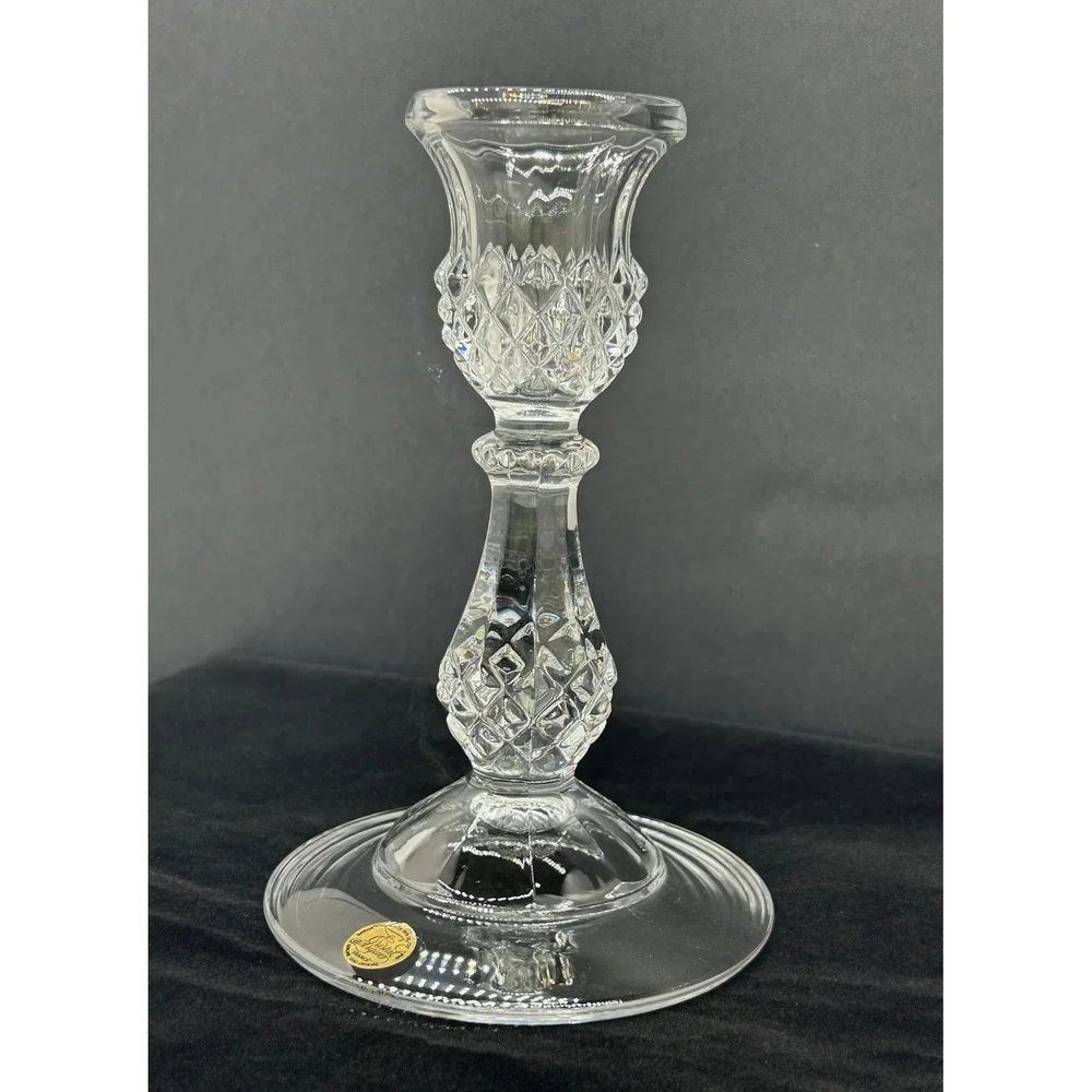 Cristal d'Arques France Lead Crystal Candlestick Holder Diamond Cut 6.5 Inch